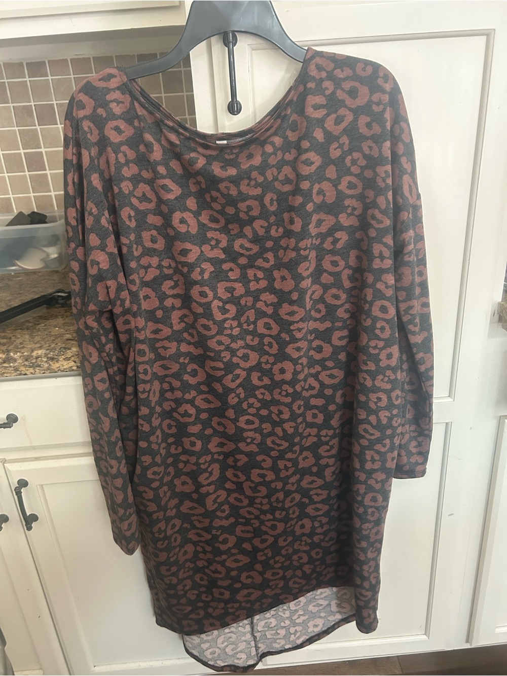 mts Brown and Black Leopard Print Long Sleeve Tunic Dress